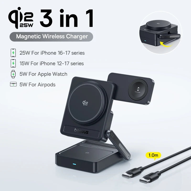 Cargador inalámbrico magnético plegable Baseus 3 en 1